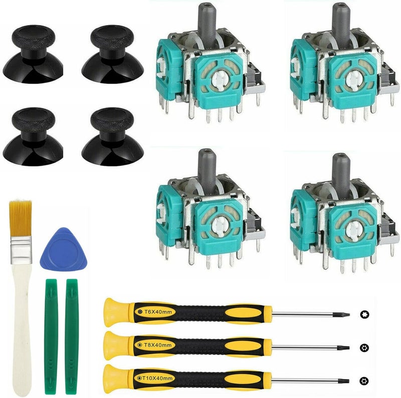 Veanic Replacement Thumbsticks for Xbox One S/X Controller, 4pcs 3D Joystick Parts Analog Caps with Repair Tools Kit, T6 T8 T10 Screwdriver Compatible with Xbox One S/X Controller - Image 1